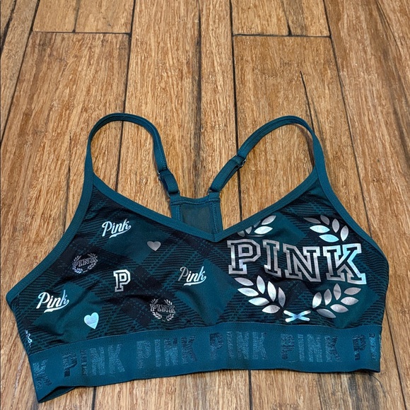 Victoria's Secret PINK Ultimate Lightly Lined Green Plaid Sports Bra Sz Small - Picture 5 of 5